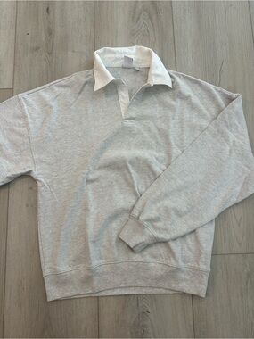 Aritzia TNA Rugby Sweatshirt Heather Oatmeal Collared Pullover 2XS